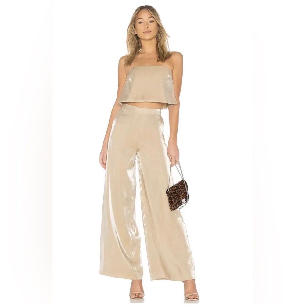 Lovers + Friends Zoey Wide Leg Pants Metallic Gold Cocktail Party Glam XS NEW